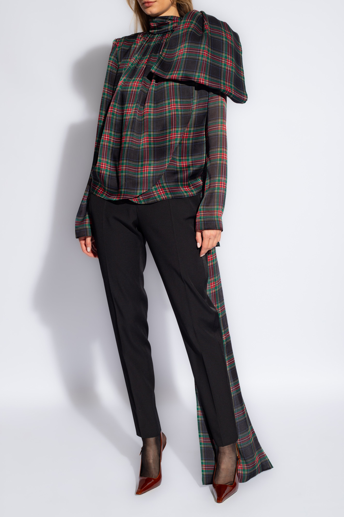 YVES SAINTLAURENT 花柄トップス　バックボタン　赤　黒　M SchaferandweinerShops Brazil - Buckles Up in Black Bodysuit